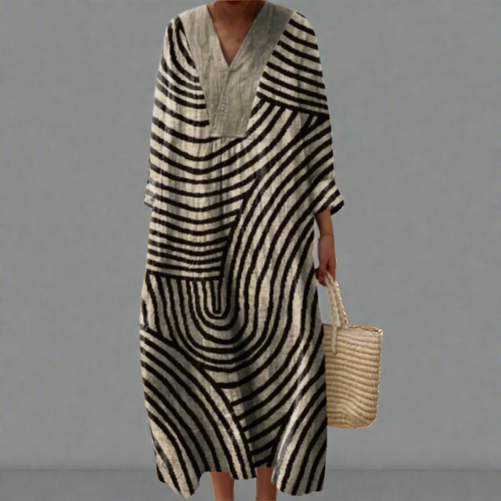 Irene | Vestido Fluido de Labirinto Monocromático