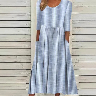 Carla | VESTIDO MIDI DE ALGODÃO LISTRADO COM ELEGÂNCIA DESCONTRAÍDA