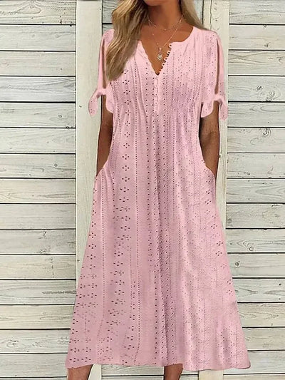 Isa | VESTIDO MIDI DE ALGODÃO LISTRADO COM ELEGÂNCIA DESCONTRAÍDA